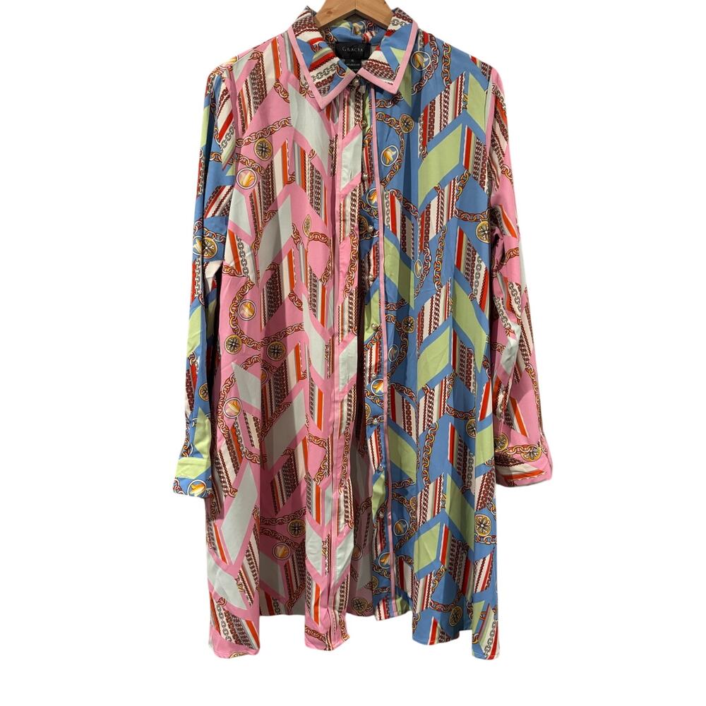 Gracia Mixed Chain Link Print LS Shirt dress XL